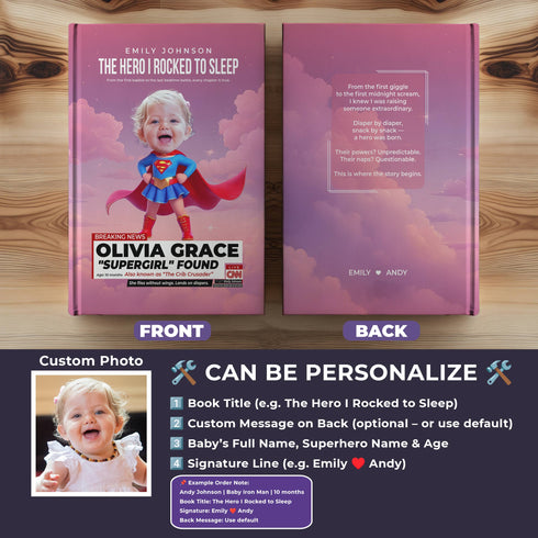Personalized Supergirl Baby Journal – Custom Photo Name Quote | Superhero Mom & Baby Gift